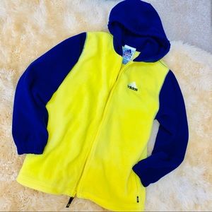 Adidas neon yellow navy blue fleece zip up zipper hoodie jacket 💥